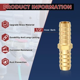 Kozelo Pack of 24 Brass Hose Barb Fittings 1/2" Hose Barb to 1/2" Fittings