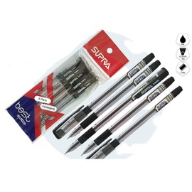 SUPRA Best Ballpoint Pens Soft Rubber Grip Smooth Writing Office School Home Multi Pack (5 x 0.7mm Fine BLACK Ball Pens + 1 x ZOFAX Classy Ball BLACK Pen)