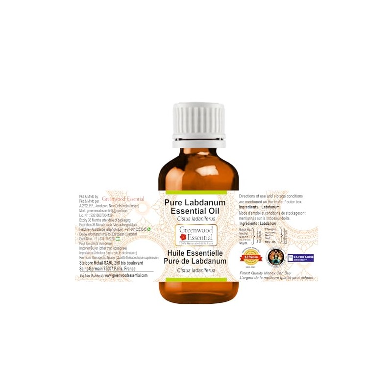 Aceite esencial puro de ládano de Greenwood Essential (Cistus ladaniferus)