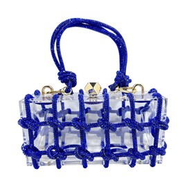 MOISTRI Acrylic Clear Clutch with Rhinestone Evening Bags for Women Glittering Rope, Perfect for Party Prom Club Darkblue