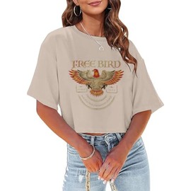Women's Summer Cropped T Shirts Funny Rock and Roll Country Music Graphic Print tees Short Sleeve Casual Crop Tops(ZS-1,L)