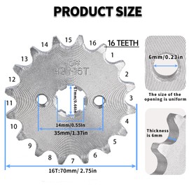Bccxzm 428 16T 17mm Motorcycle Front Engine Sprocket for 50cc 70cc 110cc 125cc 140cc 160cc Honda TaoTao Roketa Coolster Sunl Lifan Chinese ATV Quad Dirt Bike..
