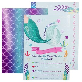 12 Pack Birthday Invitation, Glitter Mermaid Party Invitation Cards with 12 Envelopes Mermaid Party Decorations Supplies for Girls Kids Birthday Baby Shower Party