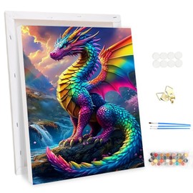 EOBROMD Paint by Numbers Adult Kit with Frame Colourful Dragons, DIY Paint Kits Crafts for Beginner, peinture a numero adulte Paint by Numbers for Home Decor Gift 30x40cm