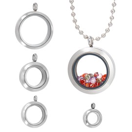 UNICRAFTALE 4Pcs 4 Sizes Living Memory Stainless Steel Crystal Photo Frame Locket Pendants Flat Round Floating Charm with Glass DIY Accessories for Jewelry Necklace Making