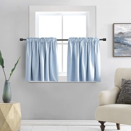 DONREN Short Curtains Light Blue Half Window Curtains Privacy Curtain Tiers for Windows,Energy Saving Drapes for Bathroom Shades,Wide 34 x Long 38 inches per Panel,Set of 2