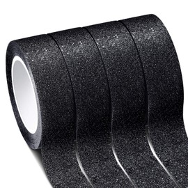 Zonon 4 Rolls 0.6 Inch x 11 Yards Glitter Washi Tape Crafting Glitter Masking Tape for Festival Decoration Scrapbooking, Journal, Planner, Gift Wrapping(Black)