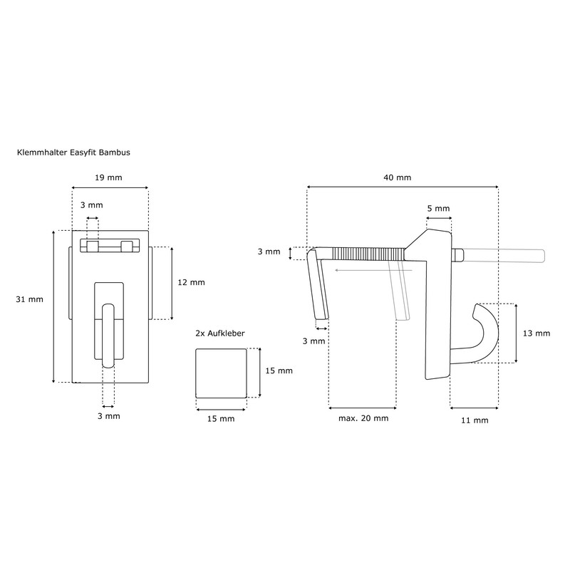 VICTORIA M Klemmfix Bracket for VICTORIA M Bamboo Roller Blinds,