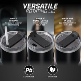 Fuller Brush Stainless Steel Tumbler with Handle - 40 oz. – Lead & BPA-Free - Double-Wall Insulated Travel Mug – Keeps Drinks Hot or Cold for Hours – Durable, Spill-Resistant Lid & Straw (Black)