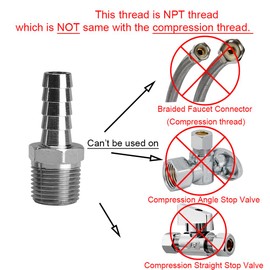 Beduan Stainless Steel 3/8" Hose Barb to 3/8" Male NPT Home Brew Fitting Water Fuel Air (Pack of 2)