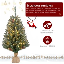 3ft 100LED Christmas Tree Small Tabletop Flocked Christmas Tree with 118 PE Branch Tips & Pulp Base Outdoor Bedroom Room Porch Table Centerpieces Xmas Decorations