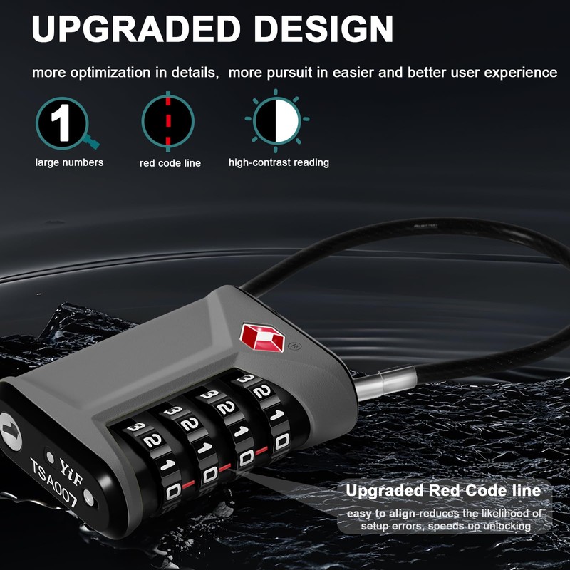 ZHEGE Luggage Locks, Cable Lock TSA Approved with White Numbers,