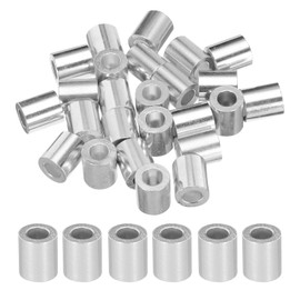 uxcell 3/16" 5mm Aluminum Crimping Loop Sleeve Single Round Ferrule for Wire Rope Cable Line End, Silver 25pcs