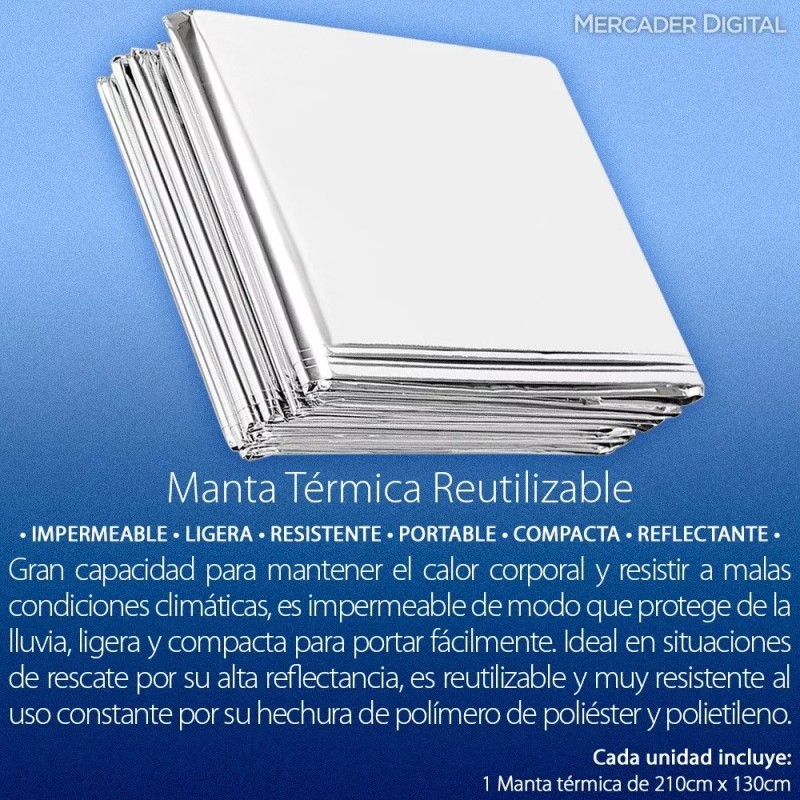 Mercader Digital Manta Térmica 130cm X 210cm Supervivencia Sabana Emergencia