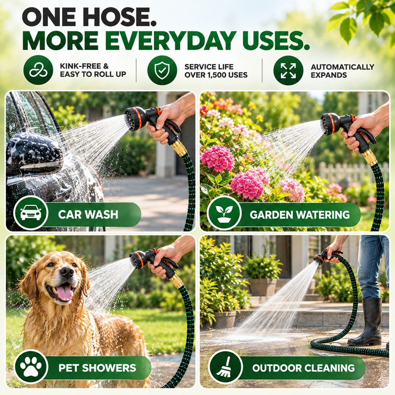 100FT Expandable Garden Hose with 10-Function Nozzle – Lightweight No-Kink