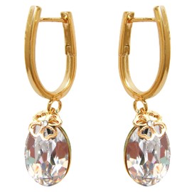Navachi Az1155e 18k Gold Plated Metal Flower Crystal Oval White Zircon Crystal Cubic Zirconia Hoop Earrings, Crystal, Cubic Zirconia