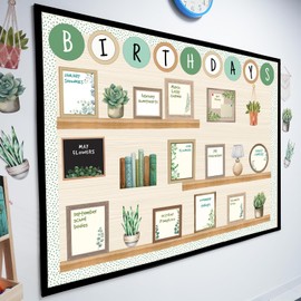 Eucalyptus Birthday Bulletin Board Set for Classroom, Birthday Chart for Classroom Greenery Wall Decor Bookself Cutouts for Teacher Back to School Supplies Classroom Door Wall Decor