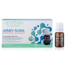 Armores Natura Integratori Alimentari, Armo-Flora, per l'Equilibrio della Flora Intestinale e la Riduzione del Gonfiore Addominale, con Probiotici, Melissa, Anice e Finocchio, Vegano, 10 Flaconcini