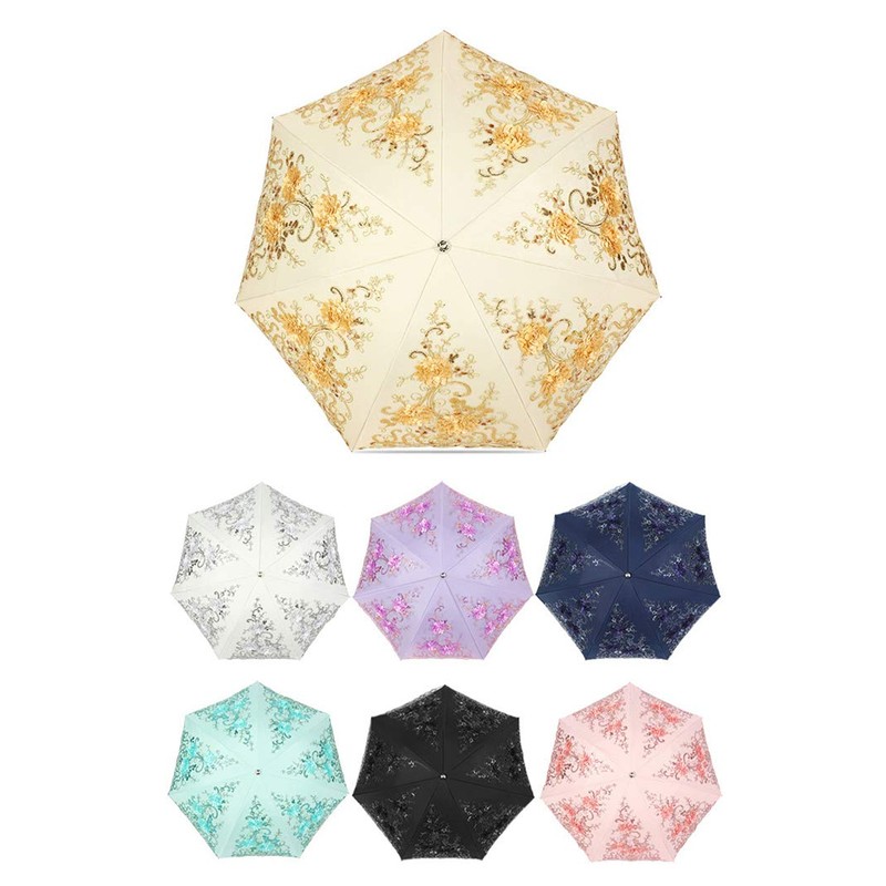 Honeystore Vintage Lace UV Sun Parasol Folding 3D Flower Embroidery