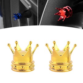 Fluher 2 PCS Tire Valve Stem Caps, Crown Valve Cover, Aluminum Valve Trim Covers, Universal for Most Cars (Gold)