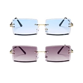 TSGRAYT Rimless Rectangle Sunglasses for Women Frameless Square Glasses for Men Ultralight UV400 Eyewear Gold/Gray Gradient+Gold/Blue Gradient