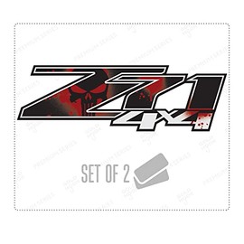 Chevy Silverado Z71 4x4 Decals Stickers (Dimensions 12.5" x 4") - F (2007-2013) Bed Side 1500 2500 HD (Set of 2) (Skull#1 Gloss (Premium Series))