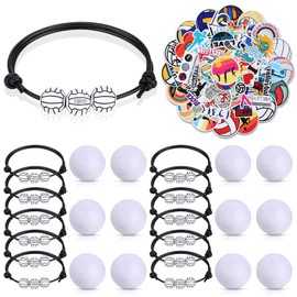 74Pcs Volleyball Party Favors Volleyball Charm Bracelets 1.6" Foam Sports Stress Ball+50 Volleyball Stickers Goodie Bag Women Volleyball Birthday Party Supplies Adjustable Wristbands for Team Player