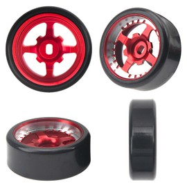 Vgoohobby 1/28 RC Drift Wheels Metal Rims Plastic Tires Compatible with Wltoys K969 K989 P929 Kyosho Mini-Z Mini-Q 1/28 RC Drift Tires (Red)