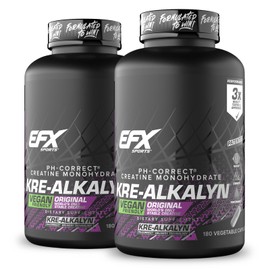 EFX Sports EFX Sports Kre-Alkalyn EFX | pH Correct Creatine Monohydrate Pill Supplement | Vegan Friendly | Strength & Muscle Growth | 90 Servings, 180 Veggie Capsules (Pack of 2)