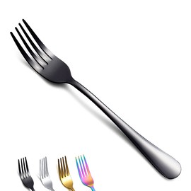 Black Dinner Forks of 4, Berglander 7.9" Stainless Steel Titanium Shiny Black Plating Fork Set, Forks and Spoons Silverware, Table Forks Set Sturdy and Dishwasher Safe