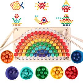 Montessori Toy, Sorting Game, Clip Beads Board Game, Puzzle Educational Toy, Children's Toy from 3 Years, Children's Hands, Eyes, Brain Training, Preschool Gift for Children from 4 5 6 Years (A)