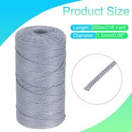 sourcing map Nylon String Cord 1.5mm x 218 Yards Macrame Rope Braided Thread Twine String Smooth Beading Cord for Jewelry Making Supplies, DIY Craft, Gray