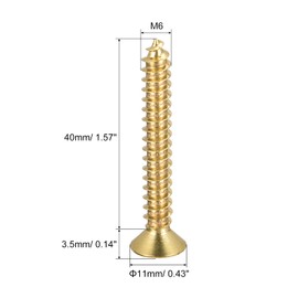 sourcing map Brass Wood Screws, M6x40mm Phillips Flat Head Self Tapping Connector for Door Hinges, Wooden Furniture, Home Appliances 2Pcs