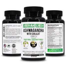 Siberian Green Ashwagandha with Altai Shilajit & Turmeric Ayurvedic Complex 60 Capsules – Traditional Siberian Formula Stress Relief, Mood, Energy Support, Immune System Recovery