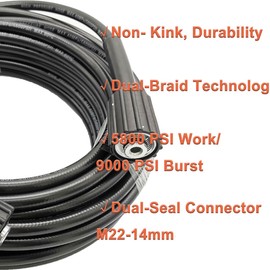 5800PSI High Pressure Washer Hose M22-14mm Power Washer Extension Hose 50FT