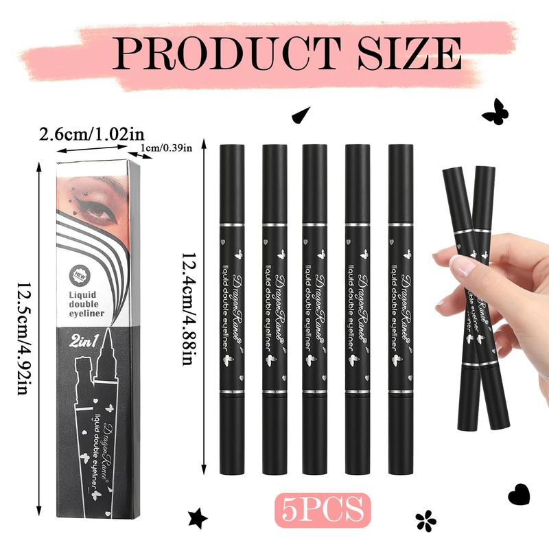 5Pcs Eyeliner Stempel Schwarzer, Doppelseitiger Flüssiger Eyeliner-Bleistift Eyeliner-Stempel Make-up, Eyeliner