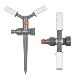 2-Arm Rotary Sprinkler Lawn Sprinkler Circular Sprinkler White Line with Ground Spike 150 m²