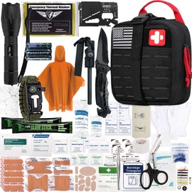 EVERLIT Survival Upgraded Survival First Aid Kit Emergency Gear Trauma Kit with 1000D Nylon Laser Cut Tactical EMT Pouch for Outdoor, Camping, Hunting, Hiking, Earthquake, Home, Office (Coyote Brown)