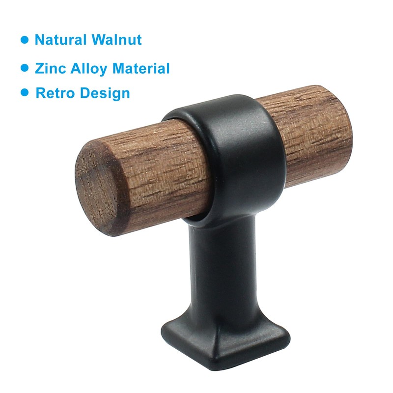 Piutouyar 4 Pack Walnut Cabinet Pulls, Single Hole Wood Drawer