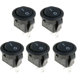 Miniature 15mm Round Black On-Off Rocker Switch SPST Auto Dash (Pack of 5)
