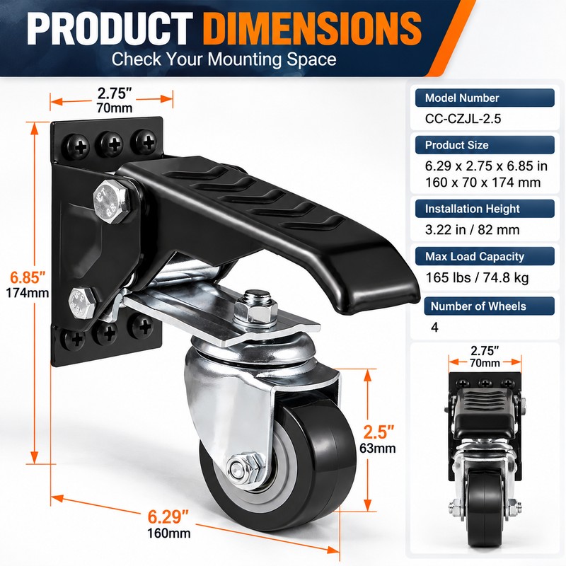 Retractable Workbench Caster Wheels for Heavy-Duty Tables – 4-Pack with