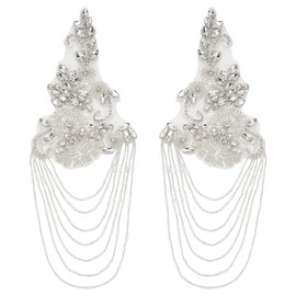 PH PandaHall 1 paio di toppe con perline di strass, colore bianco argento con perline di strass, da cucire, spalline, nappe, per abiti da sposa, palcoscenico, cucito, abbellimento