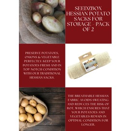 Seedzbox Hessian Potato Sacks For Storage Container - Pack of 2 - Preserves Potatoes Onion & Vegetables - Ideal For Children’s Sack Race Sports Day - Holds 25kg - Prevents Vegetable Sweating & Rot