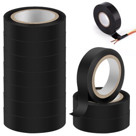 Connextion 10 Volumes Electrical Tape 18 mm x 20 m Electrical Insulation Tape Waterproof Black Tape for Electricians Wiring Projects and Repairs