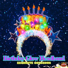 ACEDRE Light Up Birthday Headband Glowing Happy Birthday Star Crown Hair Accessories for Women