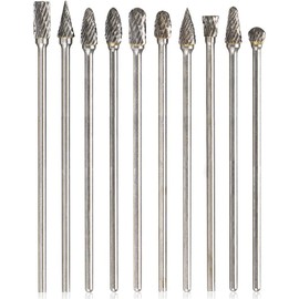 Yakamoz 10Pcs 1/8" Shank Long Double Cut Tungsten Carbide Burrs Rotary Files Diamond Burs Bit Set for Die Grinder Rotary Tool丨4-Inch Length