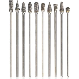 Yakamoz 10Pcs 1/8" Shank Long Double Cut Tungsten Carbide Burrs Rotary Files Diamond Burs Bit Set for Die Grinder Rotary Tool丨4-Inch Length