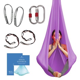 Aum Active Aerial Silk Yoga Hammock & Swing for Home, Inversion Exercises, Starter Kit for All Levels - Durable with Extension Straps, Carabiners, and Pose Guide