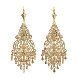 BOBIJOO JEWELRY - Modèle Shana Paire de Boucles d'oreilles Gitane Savoyardes Vierge pour femme Plaqué Doré Or, Brass