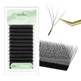 NATUHANA W Shaped Clover Eyelashes Extension 4D Premade Fans 0.07mm D Curl 13mm Single Size Tray Volume Lash Cluster W Lashes Supplies Automatic Blooming Flower Lash Extensions (13mm, 4D black;0.07 D)